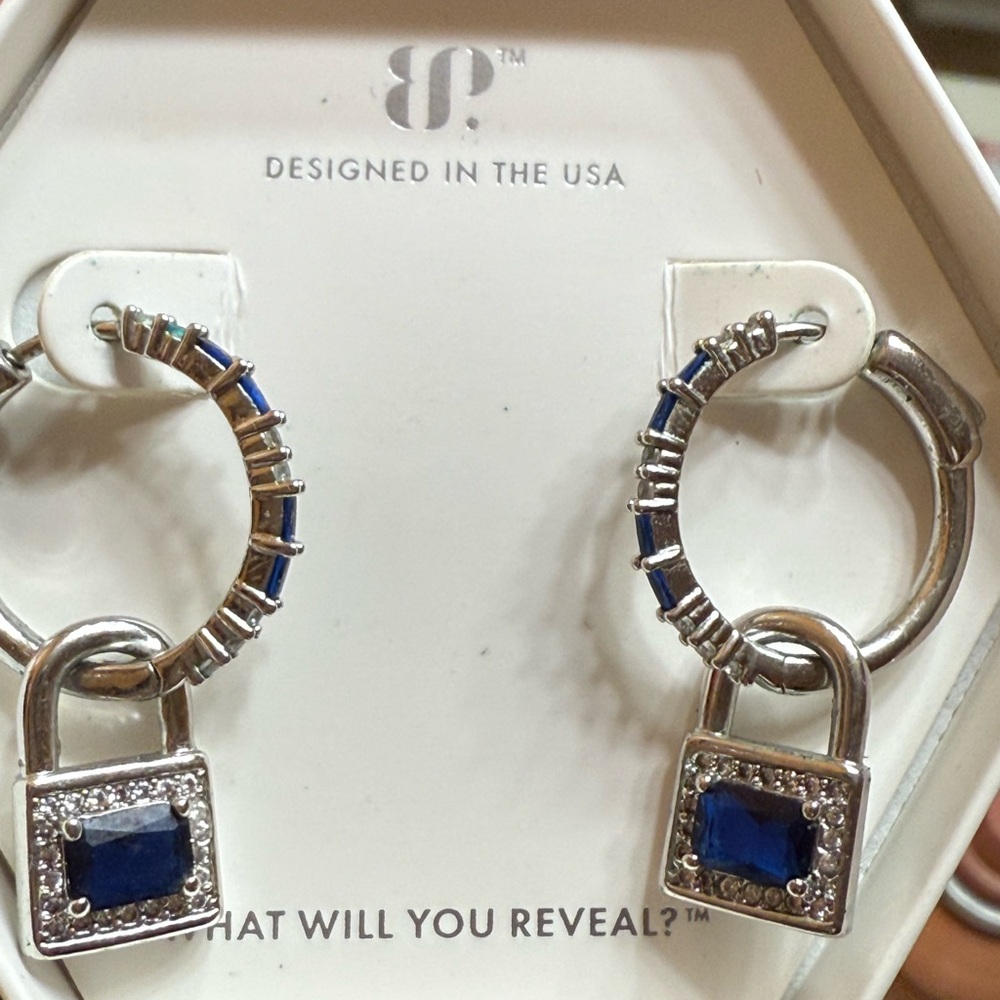 Bomb Party Lab Created Sapphire Hoop Earrings with Lock Charm